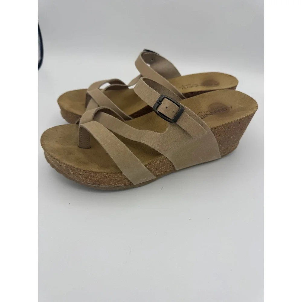 A Giannetti Modern Italy Comfort Tan Leather Cork Wedge Sandals Womens 7 7.5
